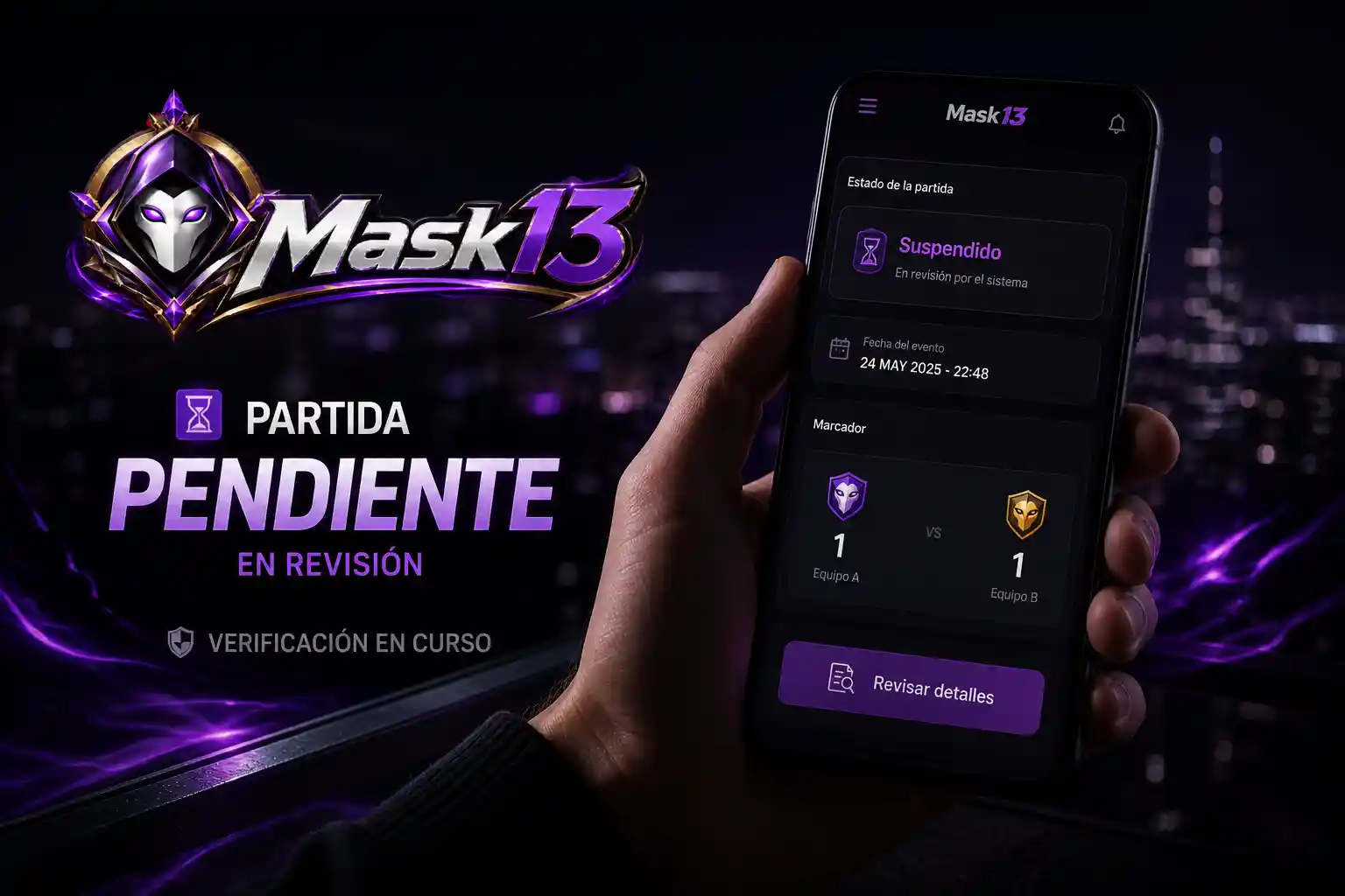 Revisión móvil de una partida pendiente o suspendida en Mask13