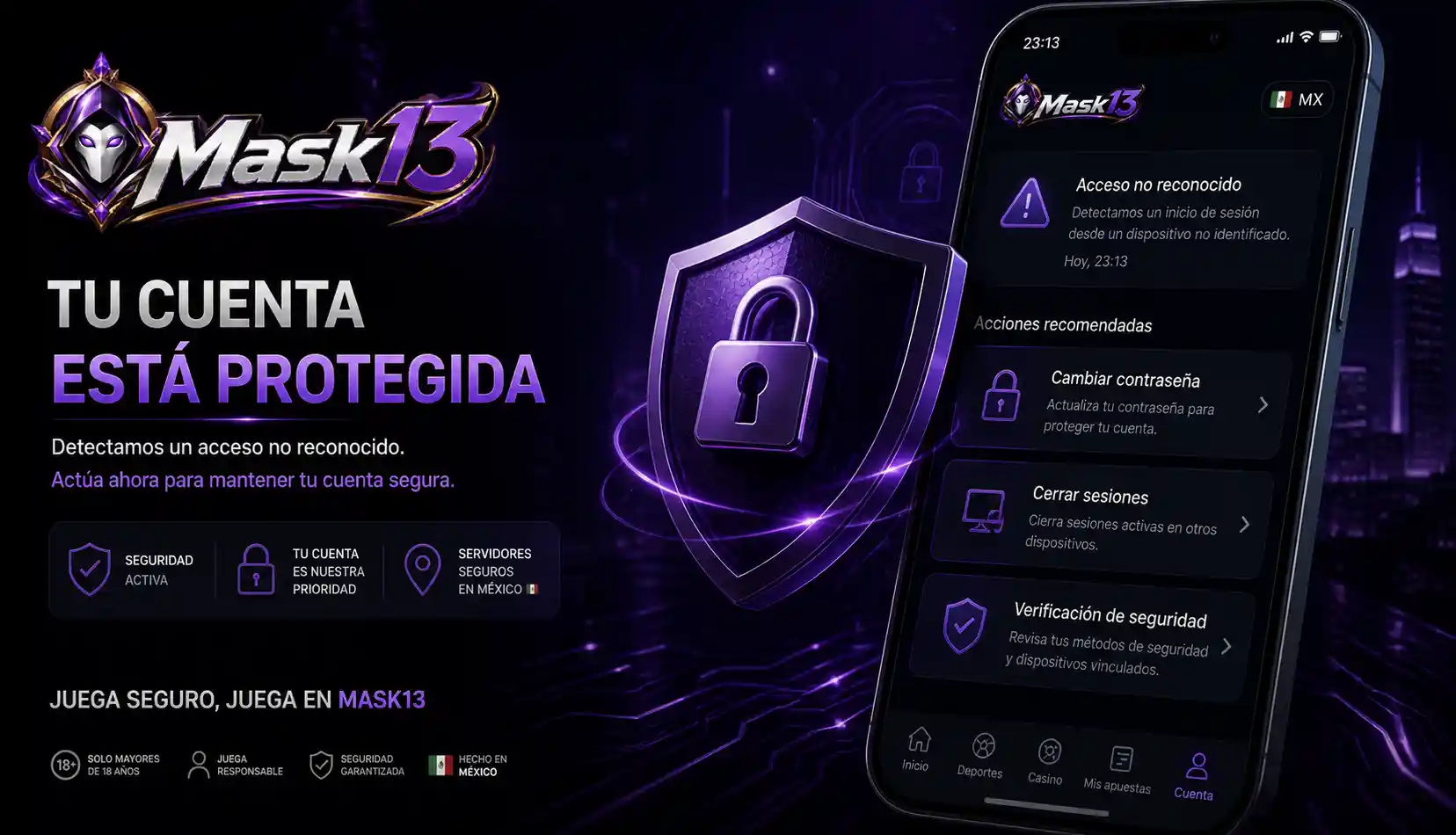Opciones de seguridad para proteger una cuenta de Mask13