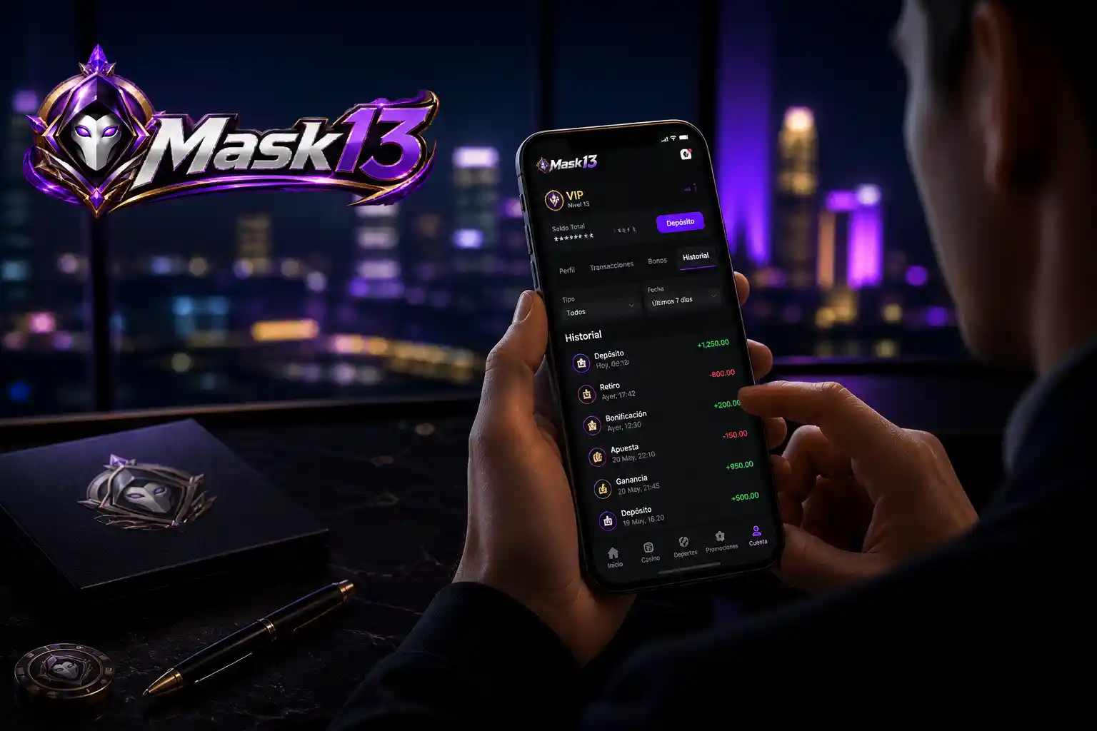 Consulta móvil del historial de juego en Mask13