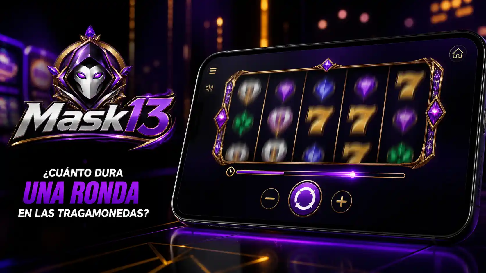 Tragamonedas de Mask13 mostrando un giro en un teléfono celular